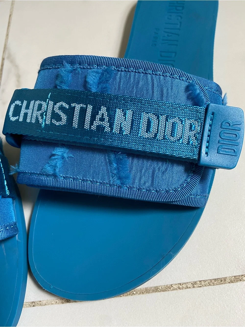 Dior Blue Slide Sandals with CHRISTIAN DIOR Strap
